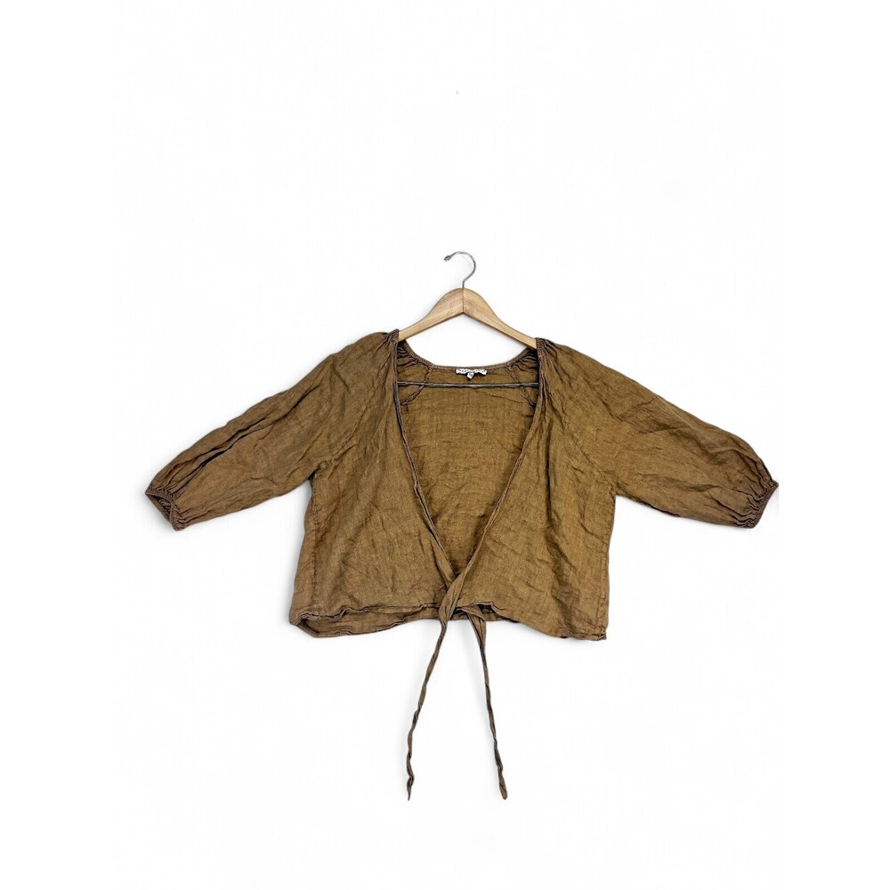 Tempo Paris Olive Brown Tie-Front Blouse